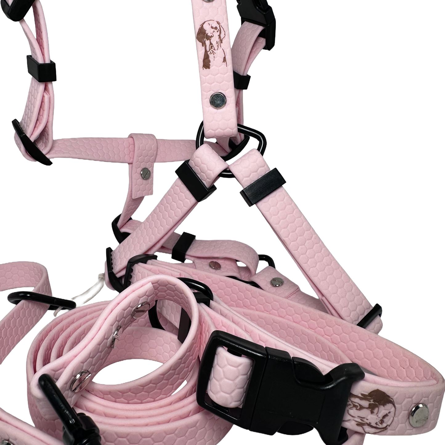 SET - Rosa pastello: Pettorina XS + Guinzaglio 1.5 metri + Collare XS