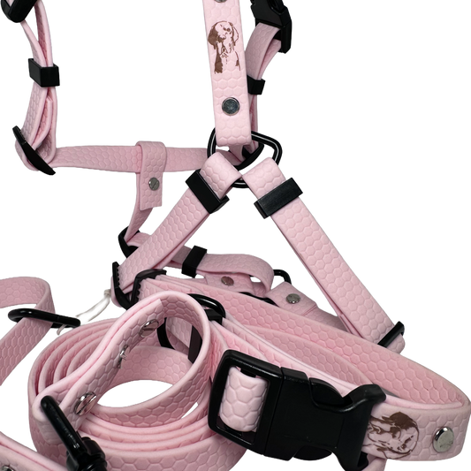 SET - Rosa pastello: Pettorina XS + Guinzaglio 1.5 metri + Collare XS